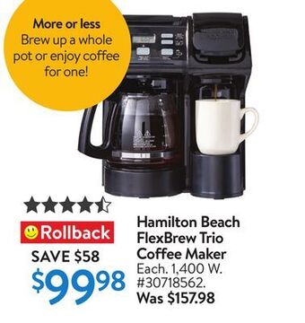 Walmart Hamilton beach flexbrew trio coffee maker offer