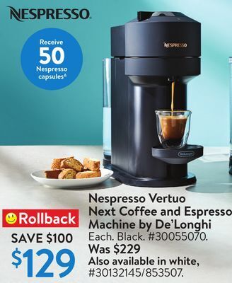 Walmart Nespresso vertuo next coffee and espresso machine by de'longhi offer