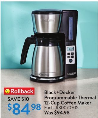 Walmart Black+decker programmable thermal 12-cup coffee maker offer
