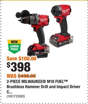 Home Depot 2-piece milwaukee® m18 fuel™ brushless hammer drill and impact driver combo kit offer