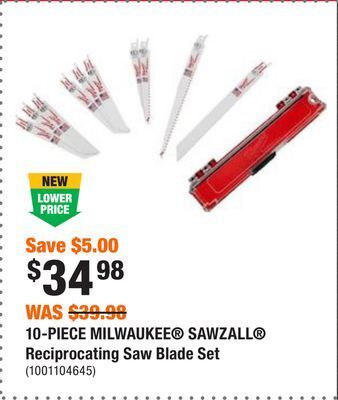 Home Depot 10-piece milwaukee® sawzall® reciprocating saw blade set offer