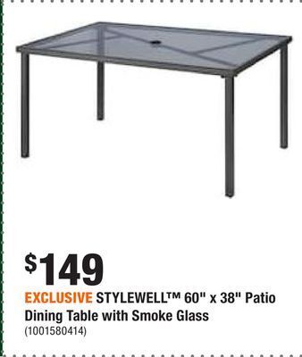 Home Depot Exclusive stylewell™ 60 x 38 patio dining table with smoke glass offer