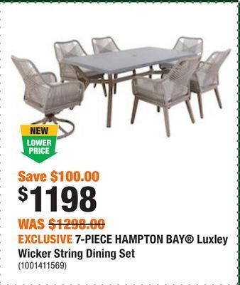 Home Depot Exclusive 7-piece hampton bay® luxley wicker string dining set offer