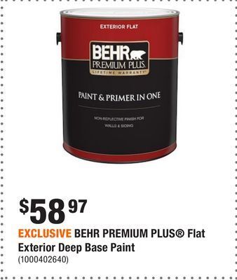 Home Depot Exclusive behr premium plus® flat exterior deep base paint offer