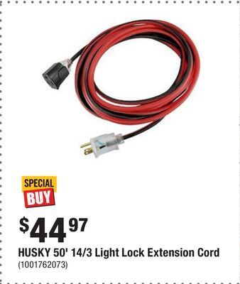 Home Depot Husky 50' 14/3 light lock extension cord offer