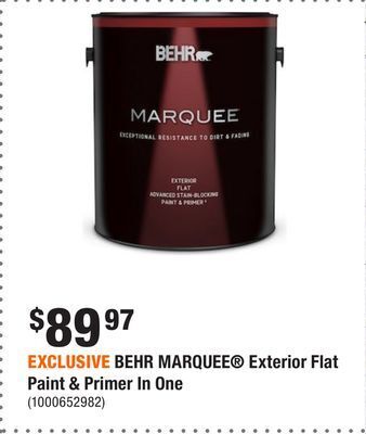 Home Depot Exclusive behr marquee® exterior flat paint & primer in one offer