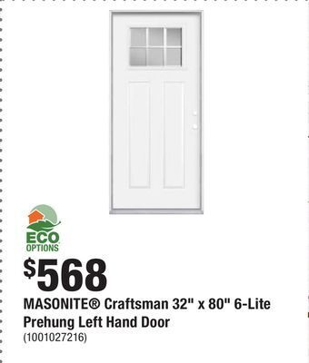 Home Depot Masonite® craftsman 32 x 80 6-lite prehung left hand door offer