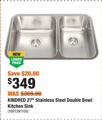 Home Depot Kindred 27 stainless steel double bowl kitchen sink offer