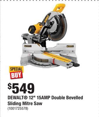 Home Depot Dewalt® 12 15amp double bevelled sliding mitre saw offer