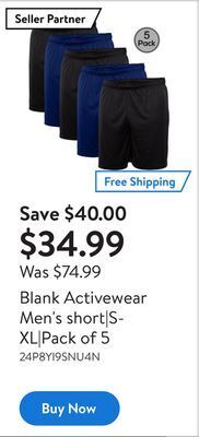 Walmart Blank activewear men's short|s-xl|pack of 5 offer