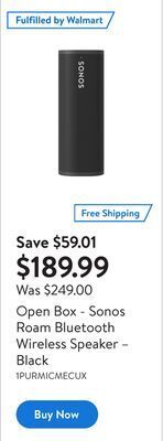 Walmart Open box - sonos roam bluetooth wireless speaker – black offer