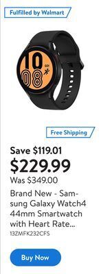 Walmart Brand new - samsung galaxy watch4 44mm smartwatch with heart rate monitor - black offer