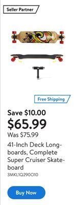 Walmart 41-inch deck longboards, complete super cruiser skateboard offer