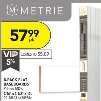 Lowe's Metrie 8-pack flat baseboards 7/16 x 3-1/2 x 10' offer