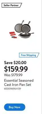 Walmart Essential seasoned cast iron pan set offer