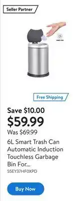 Walmart 6l smart trash can automatic induction touchless garbage bin for home office offer
