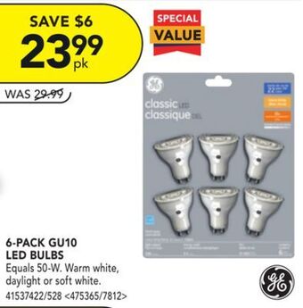 Lowe's Ge 6-pack gu10 led bulbs offer