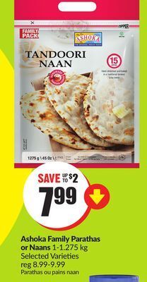Chalo FreshCo Ashoka family parathas or naans 1-1.275 kg selected varieties offer