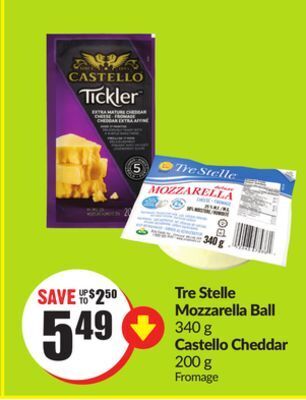 Chalo FreshCo Tre stelle mozzarella ball 340 g castello cheddar 200 g offer