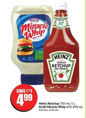 Chalo FreshCo Heinz ketchup 750 ml-1 l kraft miracle whip 650-890 ml offer