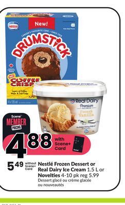 Chalo FreshCo Nestlé frozen dessert or real dairy ice cream 1.5 l or novelties 4-10 pk offer