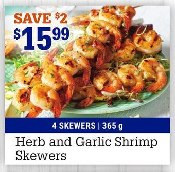 M & M Food Market Herb and garlic shrimp skewers offer