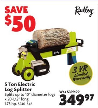 Home Hardware 5 ton electric log splitter offer
