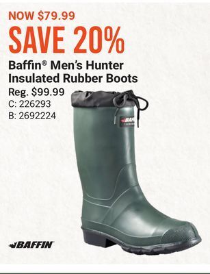 Bass Pro Baffin® men's hunter insulated rubber boots offer