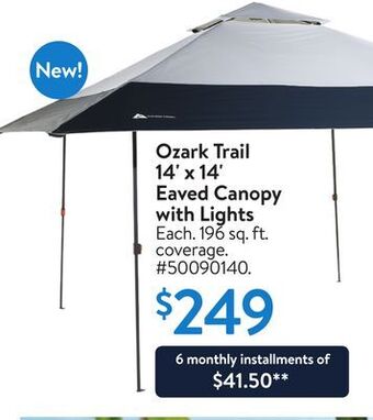 Walmart Ozark trail 14' x 14' eaved canopy with lights offer