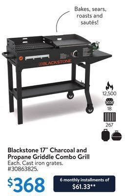 Walmart Blackstone 17 charcoal and propane griddle combo grill offer