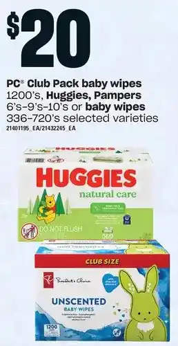 Loblaws Pc club pack baby wipes, huggies, pampers or baby wipes offer