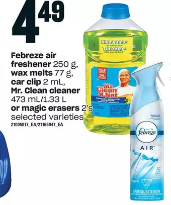 Loblaws Febreze air freshener, wax melts, car clip, mr. clean cleaner or magic erasers offer