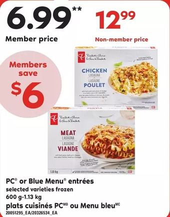 Independent Grocer Pc or blue menu entrees offer