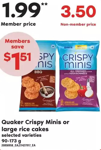 Loblaws Quaker crispy minis or large rice cakes offer