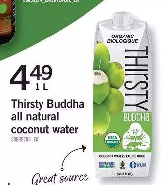 Fortinos Thirsty buddha all natural coconut water offer