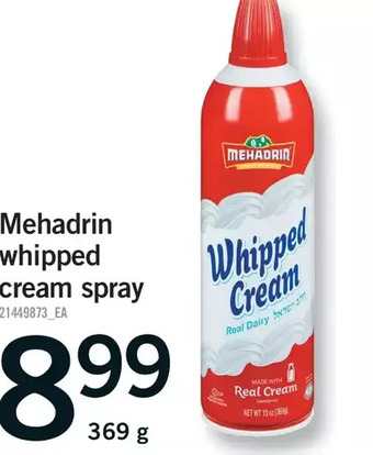 Fortinos Mehadrin whipped cream spray offer