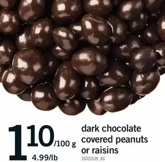 Fortinos Dark chocolate covered peanuts or raisins offer