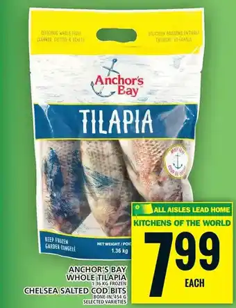 Food Basics Anchor's bay whole tilapia chelsea salted cod bits offer