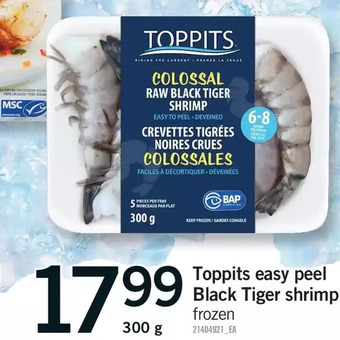 Fortinos Toppits easy peel black tiger shrimp offer