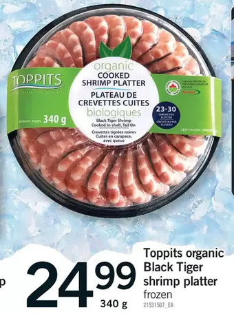 Fortinos Toppits organic black tiger shrimp platter offer