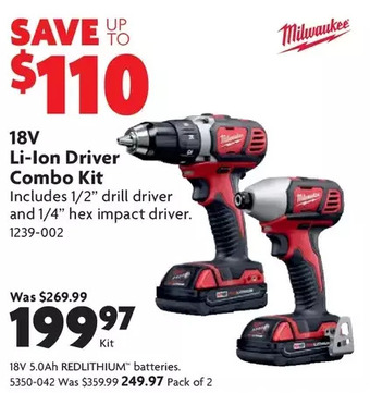 Home Hardware 18v li-ion driver combo kit | 18v 5.0ah redlithium batteries offer
