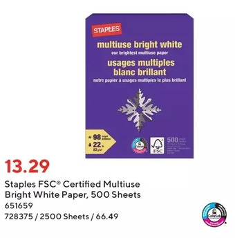 Staples Staples fsc certified multiuse bright white paper offer