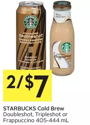 Foodland Starbucks cold brew doubleshot, tripleshot or frappuccino offer