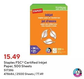Staples Staples fsc certified inkjet paper offer