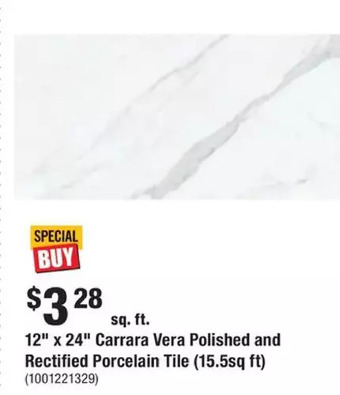 Home Depot 12 x 24 carrara vera polished and rectified porcelain tile offer