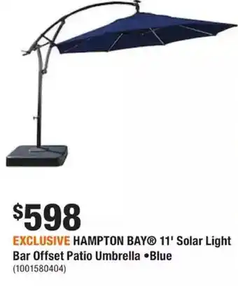 Home Depot 11 ft. solar light bar offset patio umbrella in blue with graphite resin base offer
