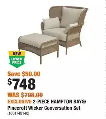 Home Depot Pinecroft 2-piece wicker patio conversation set with bisquit tan cushionguard cushions offer