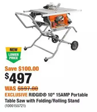 Home Depot 10 -inch pro jobsite table saw with stand offer