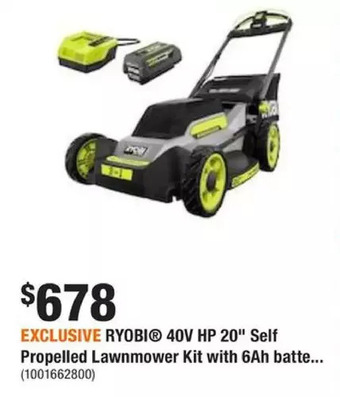 Home Depot 40v hp brushless 20-inch battery walk behind self-propelled mower with 6.ah battery and charger offer