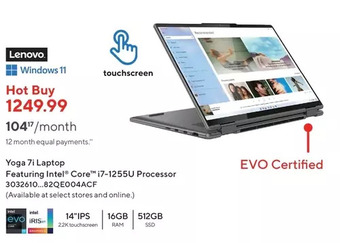 Staples Lenovo yoga 7i laptop featuring intel core i7-1255u processor, 14 ips 22k touchscreen, 16gb ram, 512gb ssd offer